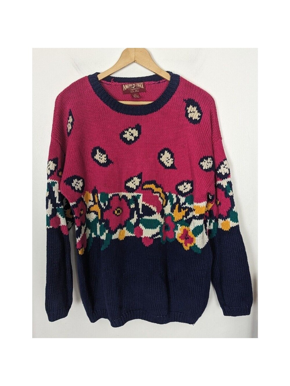 Vintage Large American Eagle Outfitters For Her Heavy Sweater Flowers Pink (6)